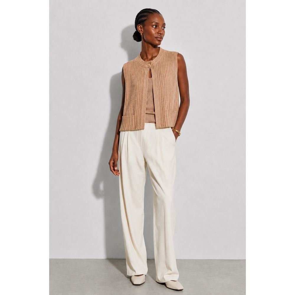 Joan & David Camel Tan 100% Merino Wool Ribbed Knit Vest Made in Italy OS